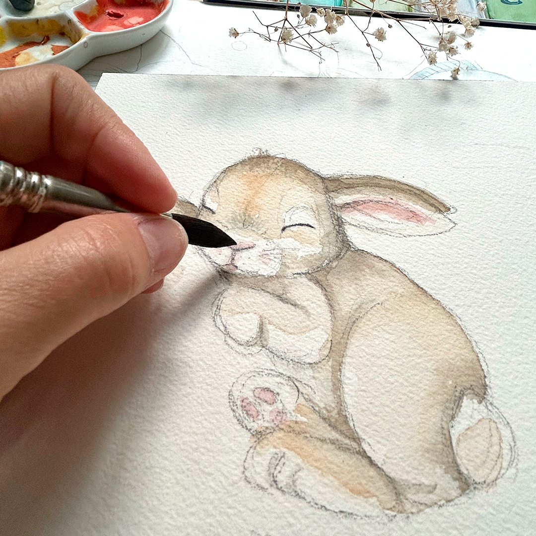 ilustracion conejito pintada con acuarela