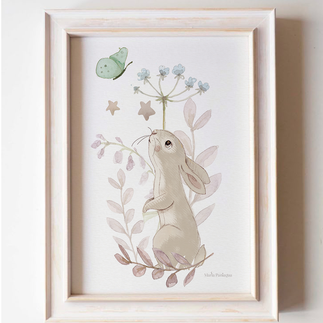 lamina infantil conejito mariposa azul