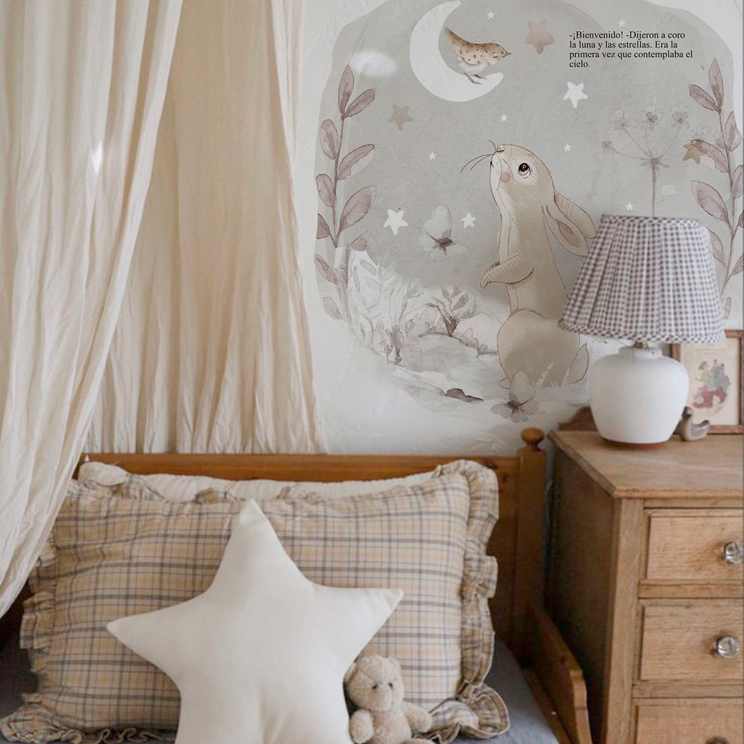 vinilo pared infantil cuento bienvenido estrellas