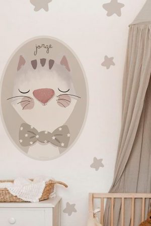 vinilo infantil retrato gato personalizado