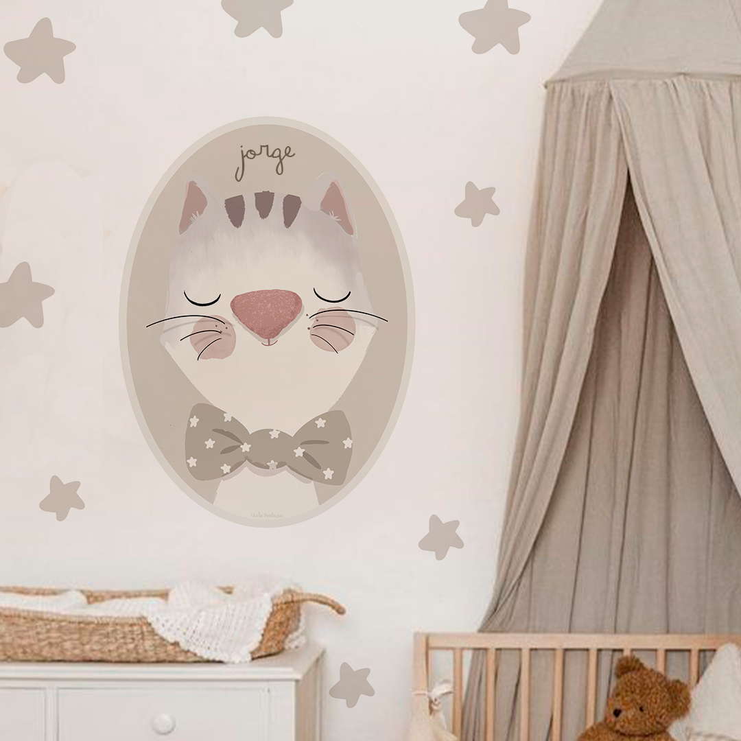 vinilo infantil retrato gato personalizado
