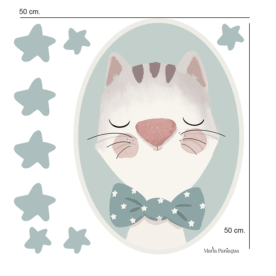 vinilo pared infantil retrato gato personalizado