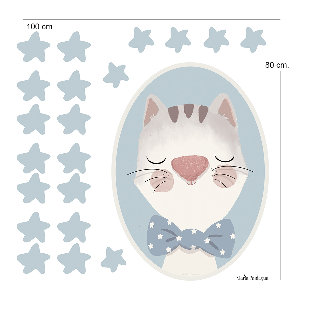 vinilo pared infantil retrato gato personalizado