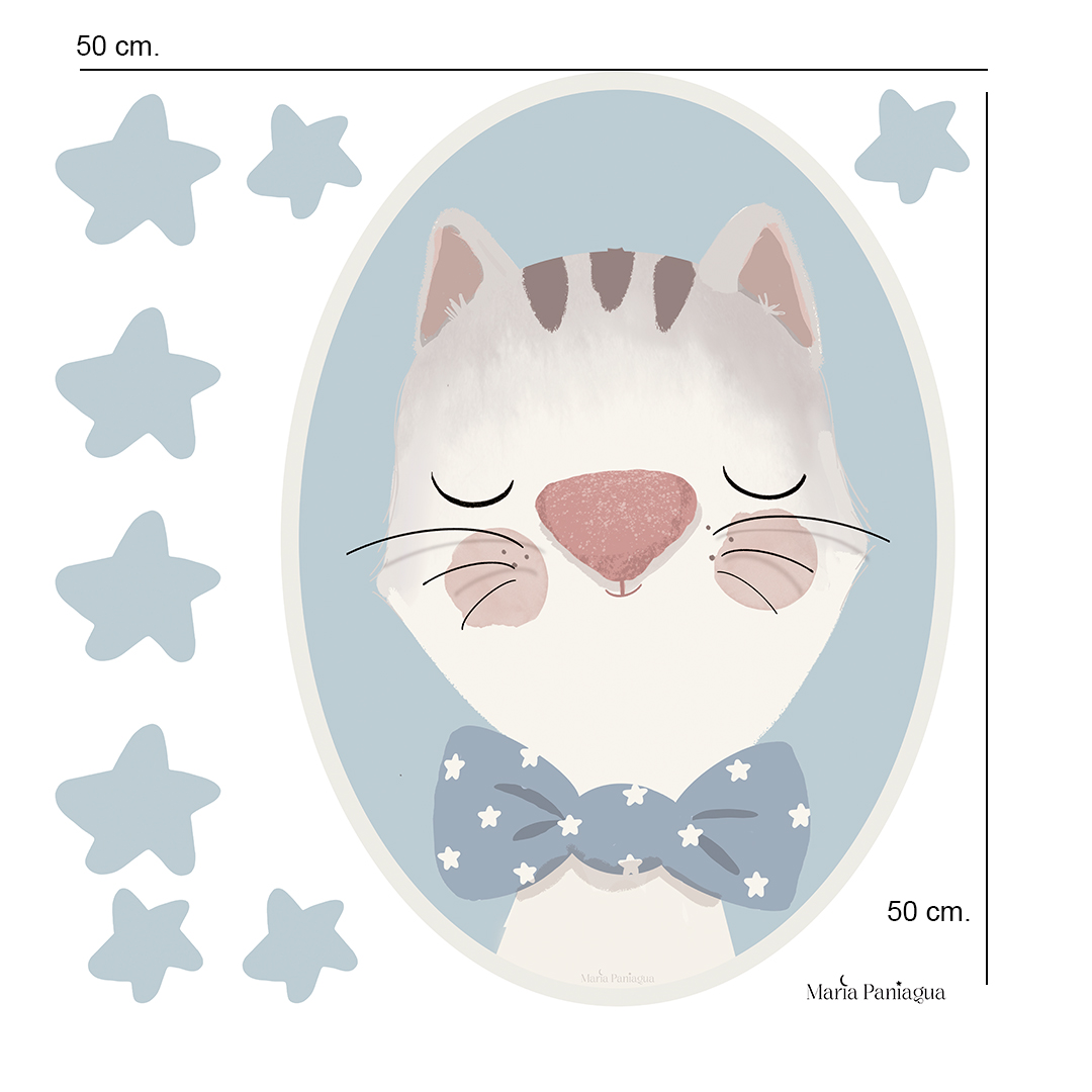 vinilo pared infantil retrato gato personalizado