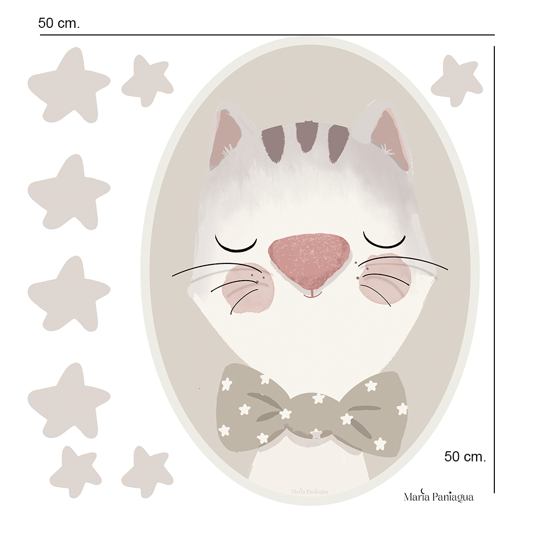 vinilo pared infantil retrato gato personalizado