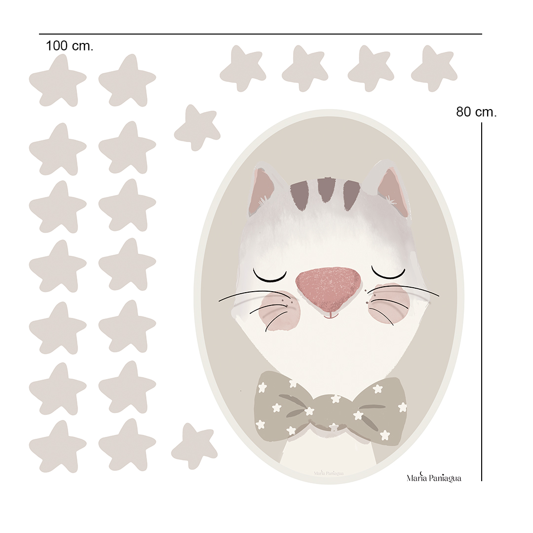 vinilo pared infantil retrato gato personalizado