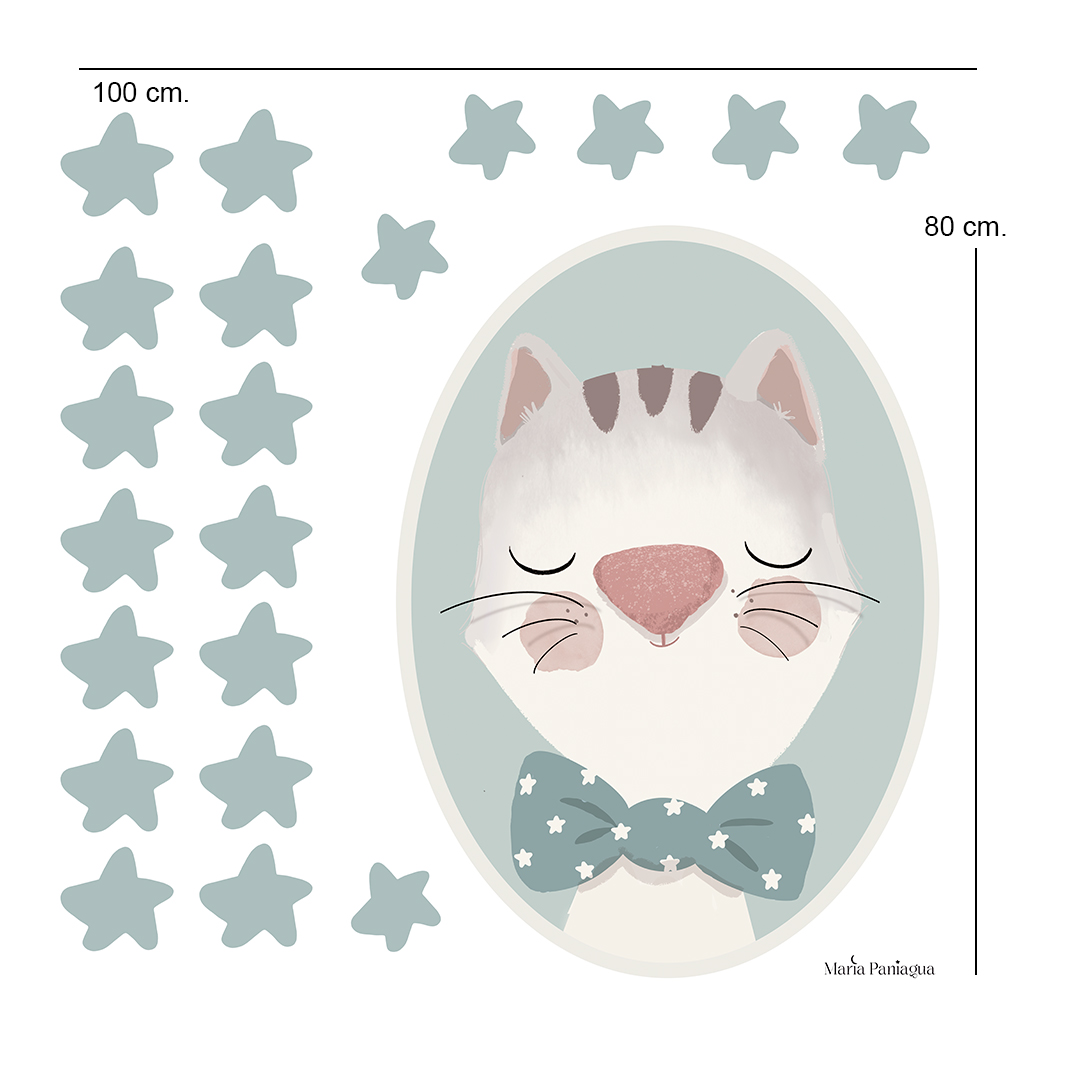 vinilo pared infantil retrato gato personalizado