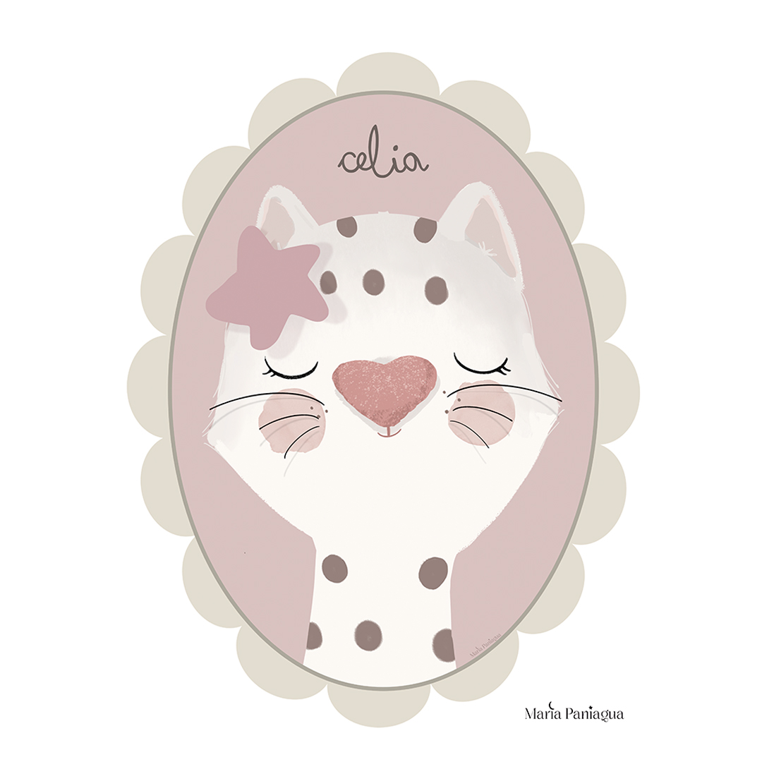 vinilo pared infantil retrato gata personalizado