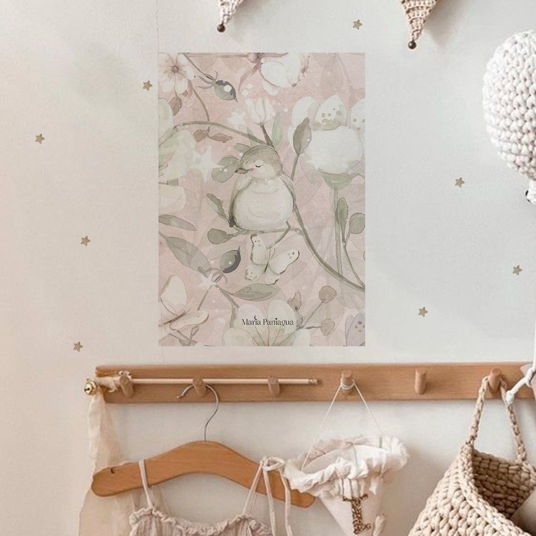 lamina pajarito flores