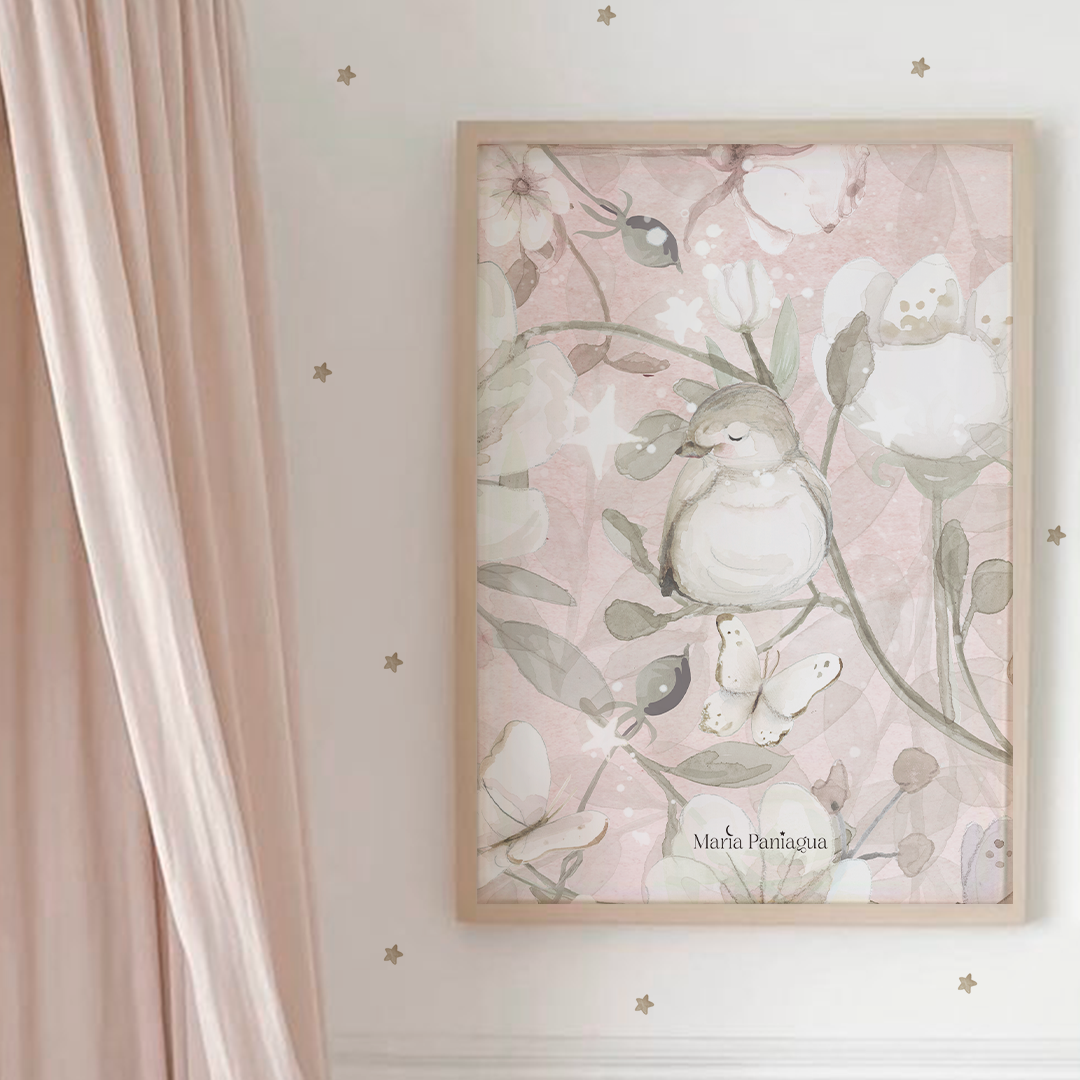 lamina pajarito flores