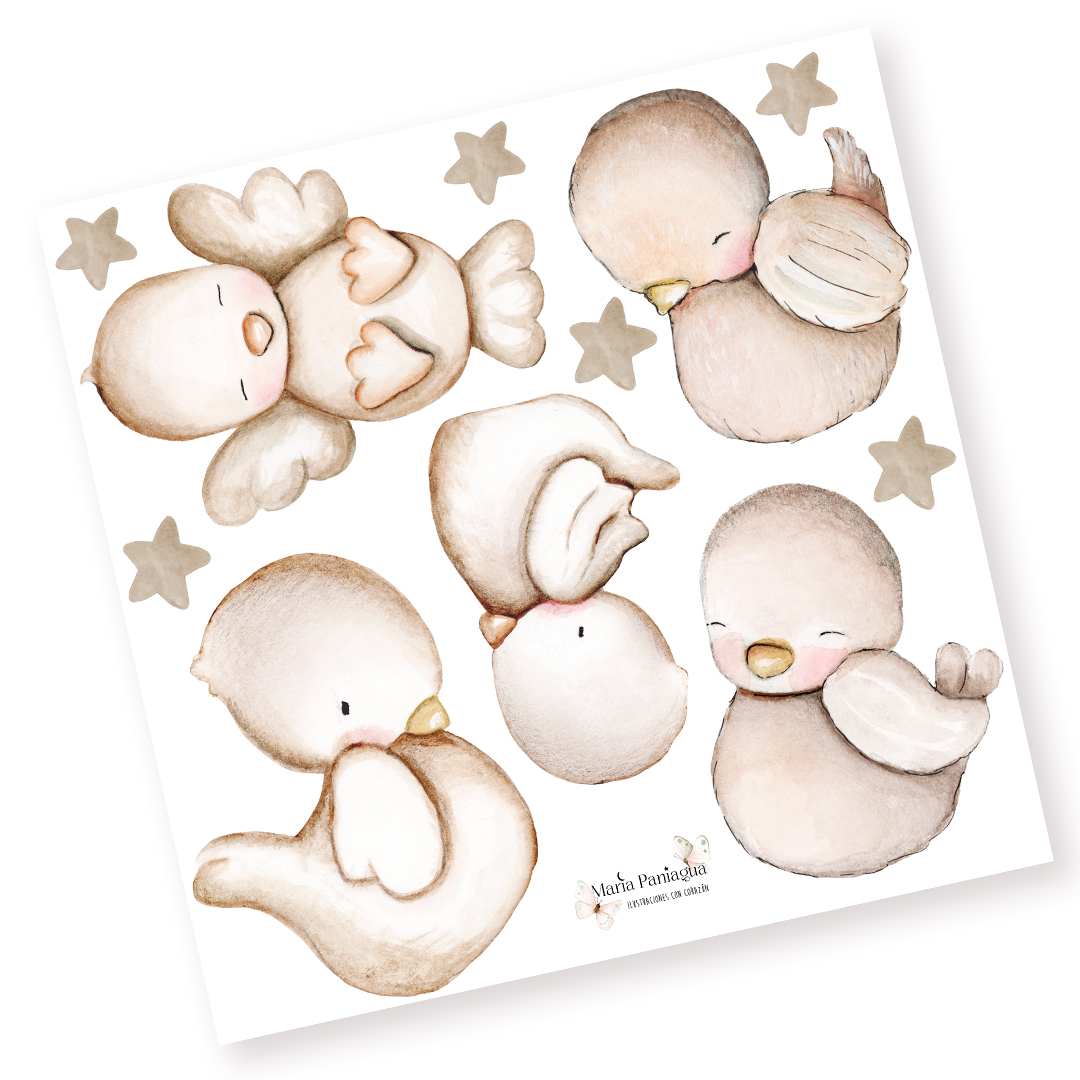 vinilo pajaritos bebe estrellas