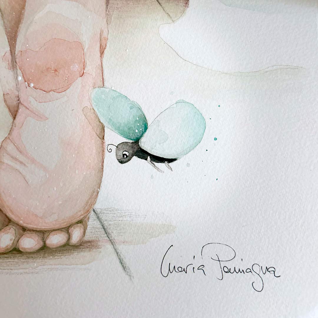 acuarela ilustración dreams. Preciosa lámina original incluida en el álbum Ilustrado ¿Dónde está el invierno?